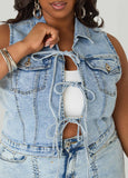 Tie Front Acid Wash Denim Vest