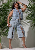 Tie Front Acid Wash Denim Vest