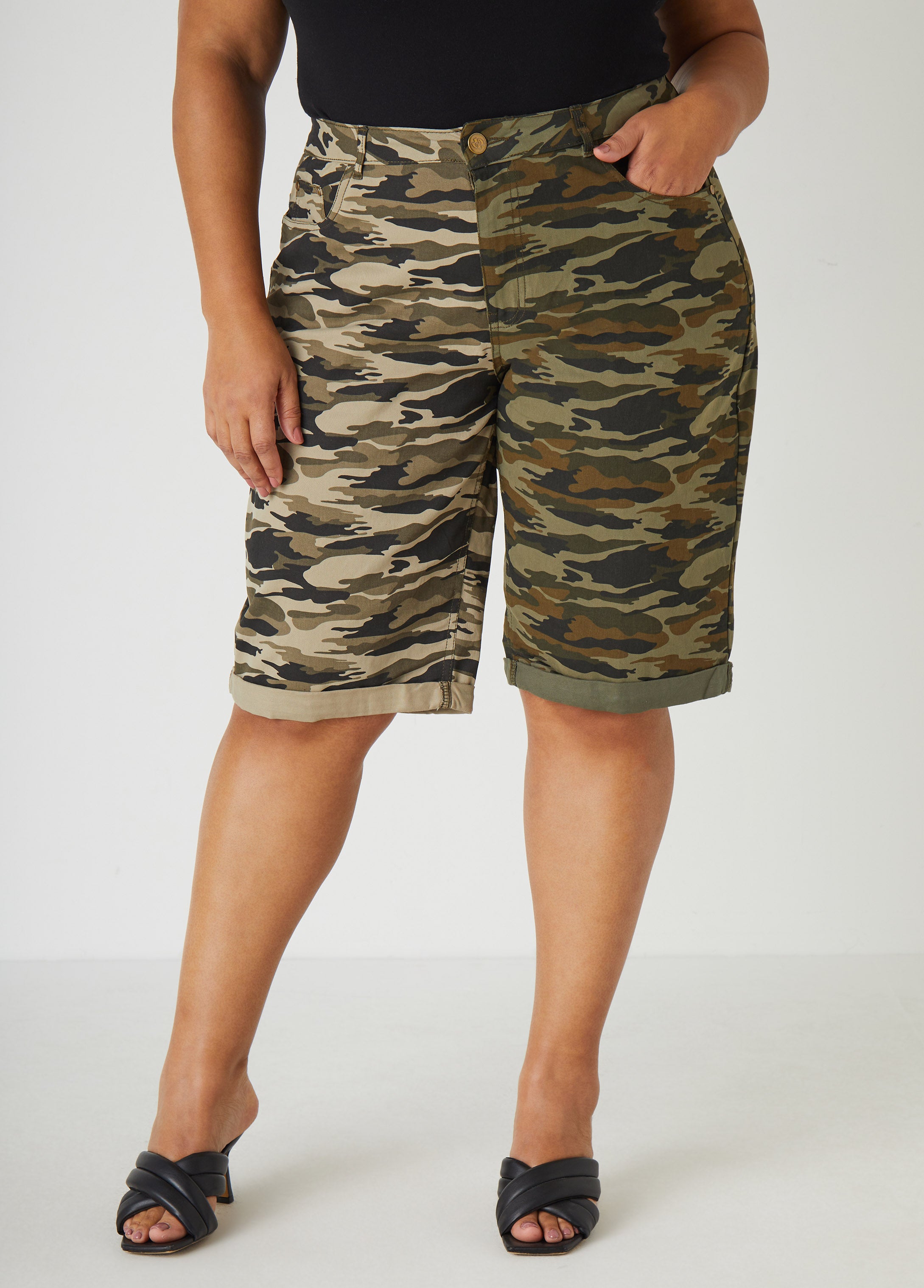 Girl Womens Camo Bermuda Shorts 2-in-1 Sports Shorts With Phone