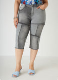 Plus Size Frayed Patchwork Denim Capris
