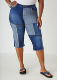 Frayed Patchwork Denim Capris