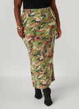 Camo Print Denim Cargo Maxi Skirt