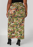 Camo Print Denim Cargo Maxi Skirt