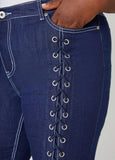 Lace Up Mid Rise Skinny Jeans
