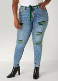 Plus Size Ribbed Paneled Cutout Skinny Jeans