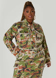 Plus Size Cropped Camo Print Denim Jacket