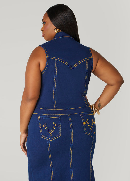 Seam Detailed Denim Vest