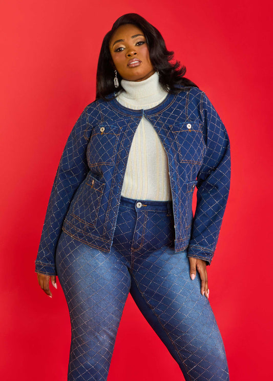 Studded Checked Denim Jacket