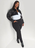 Plus Size sequin crop denim jacket distressed jean jacket