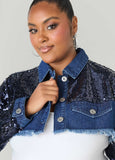 Sequined Cropped Denim Jacket