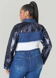 Sequined Cropped Denim Jacket