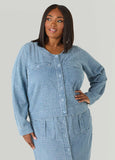 Textured Denim Cropped Jacket