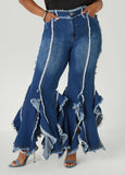 Frayed Ruffle Flared Jeans