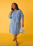 Plus Size Textured Distressed Denim Cargo Skirt Matching Set