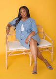 Plus Size Textured Distressed Denim Cargo Skirt Matching Set