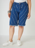 Plus Size Studded Denim Bermuda Shorts