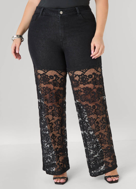 Lace Paneled Wide Leg jeans
