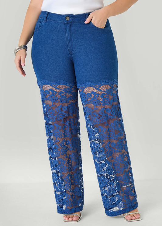 Plus Size Lace Paneled Wide Leg jeans