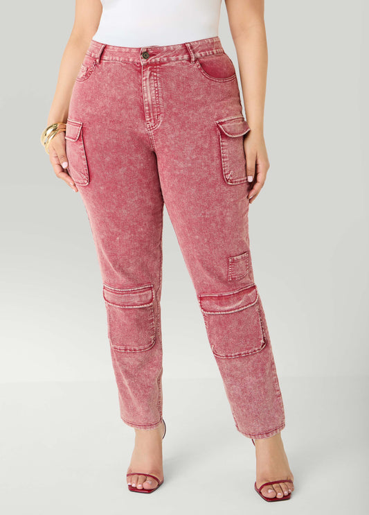 Stonewash Slim Leg Cargo Jeans