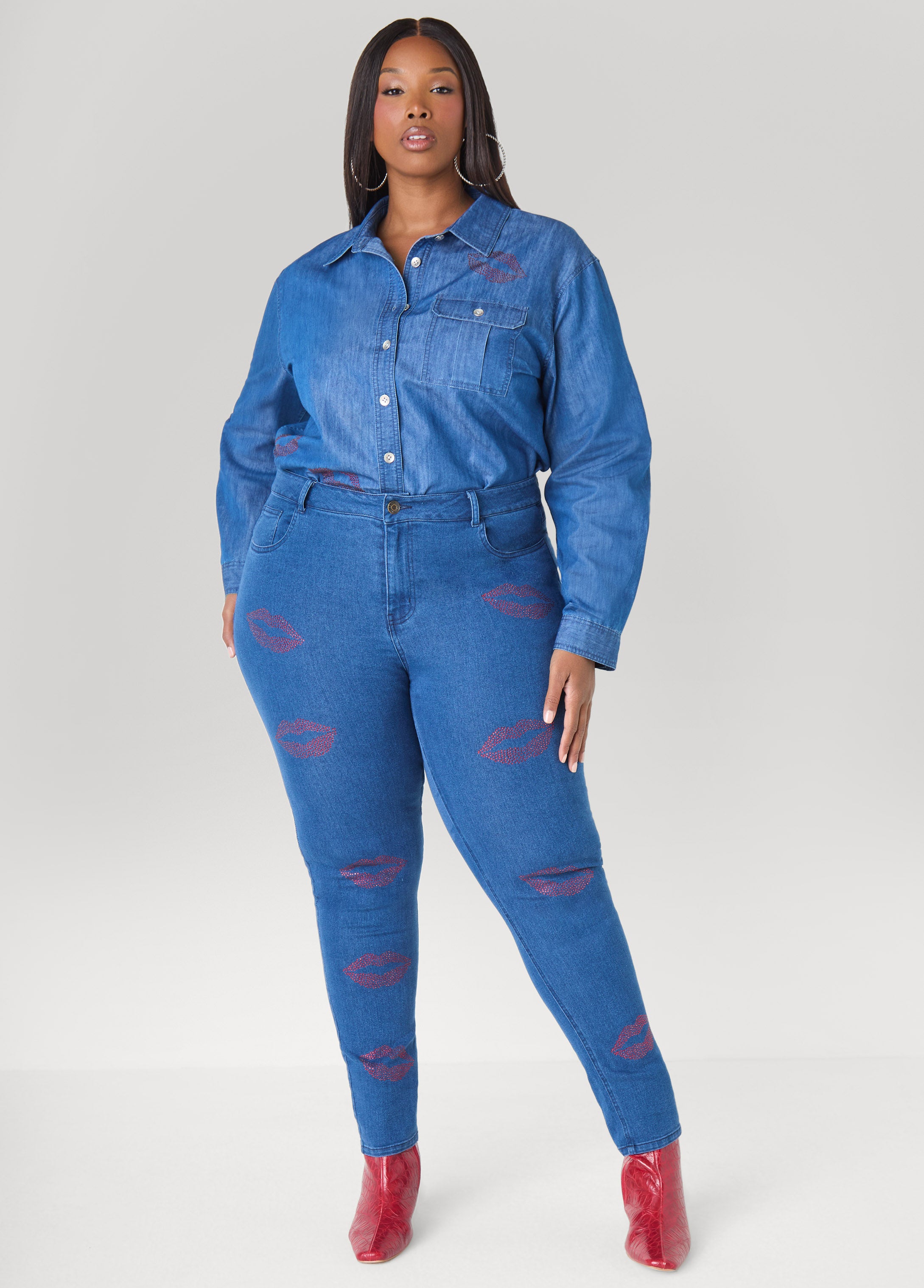 Plus Size Crystal Lips Skinny Jeans