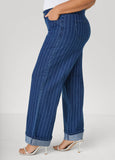 Cuffed Pinstriped Wide Leg Jeans