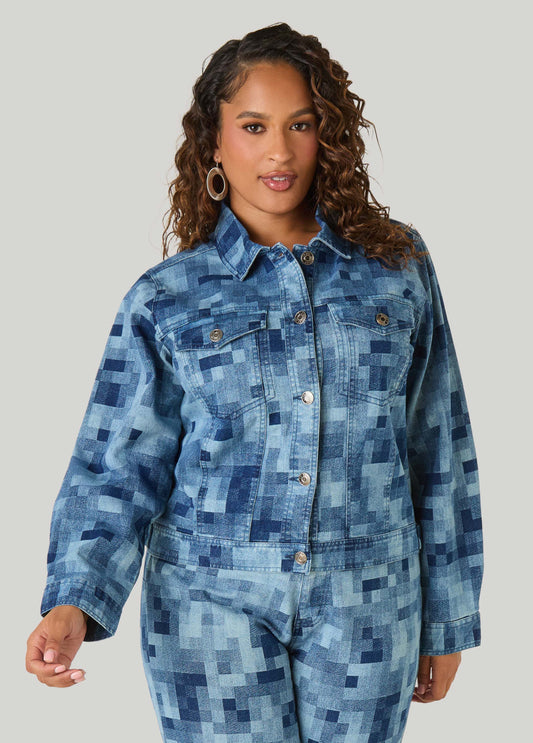 Pixel Print Denim Trucker Jacket