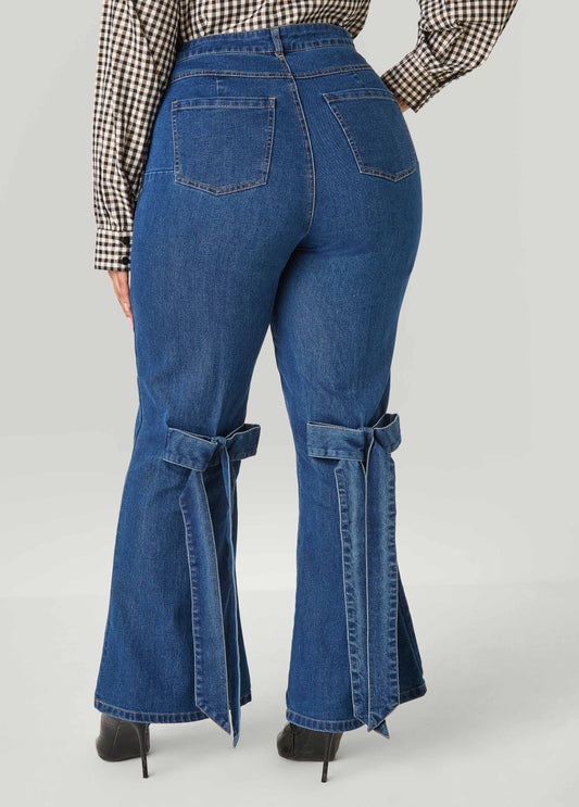 Bow Embellished Flared Jeans