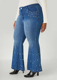 Faux Pearl Flared Jeans