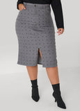 Studded Front Split Denim Skirt