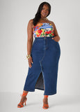 Frayed Denim Maxi Skirt