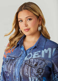Graffiti And Denim Print Shirt