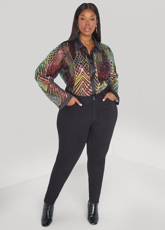 Iridescent Sequined Mesh Shirt