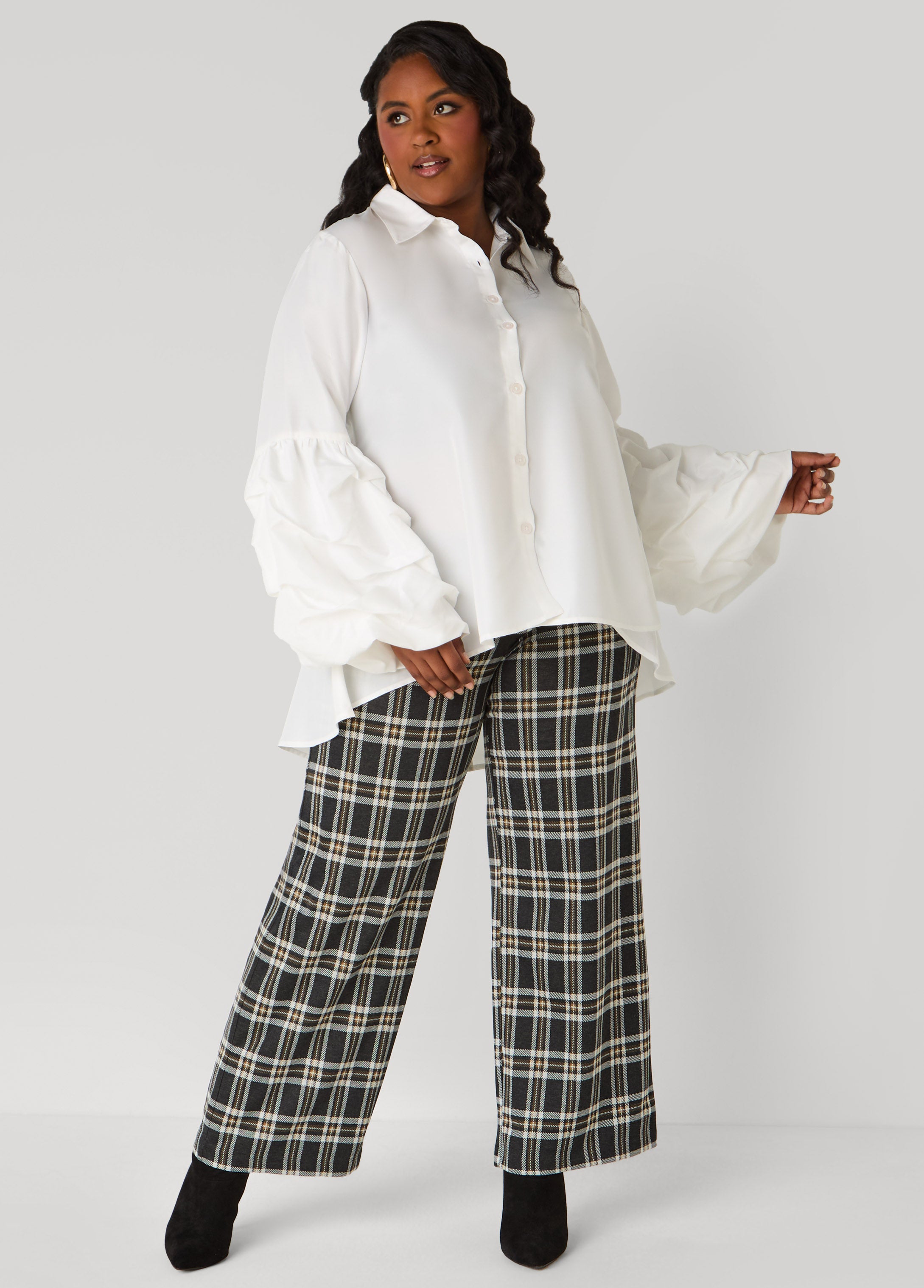 Plus Size Ruffled Sleeve Hi Low Blouse