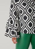 Geo Print Ruffled Sleeve Blouse