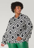 Plus Size Geo Print Ruffled Sleeve Blouse