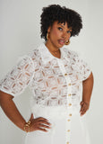 Plus Size Cropped Shirt Plus Size Mesh Top Matching Two Piece Set