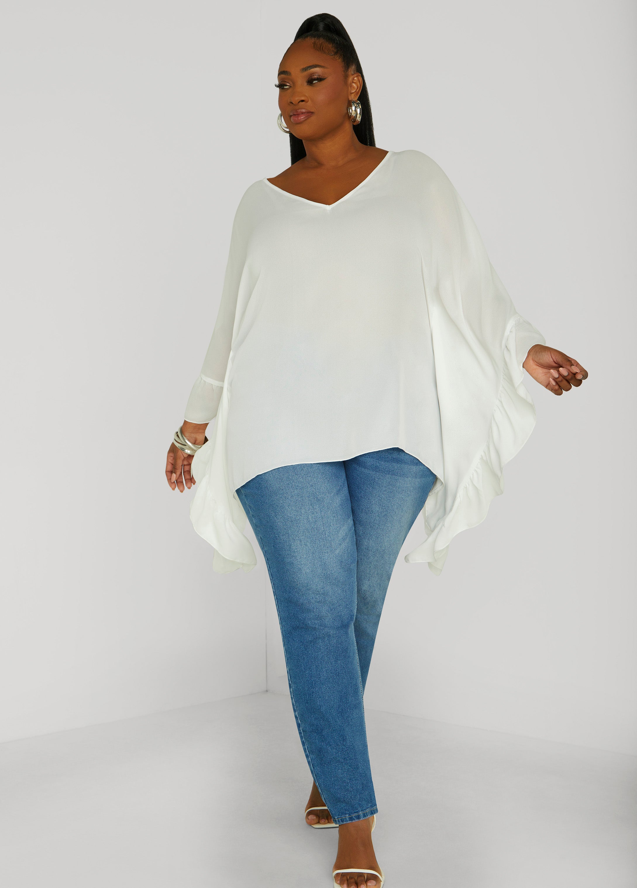 Plus Size Ruffled Crepe Blouse
