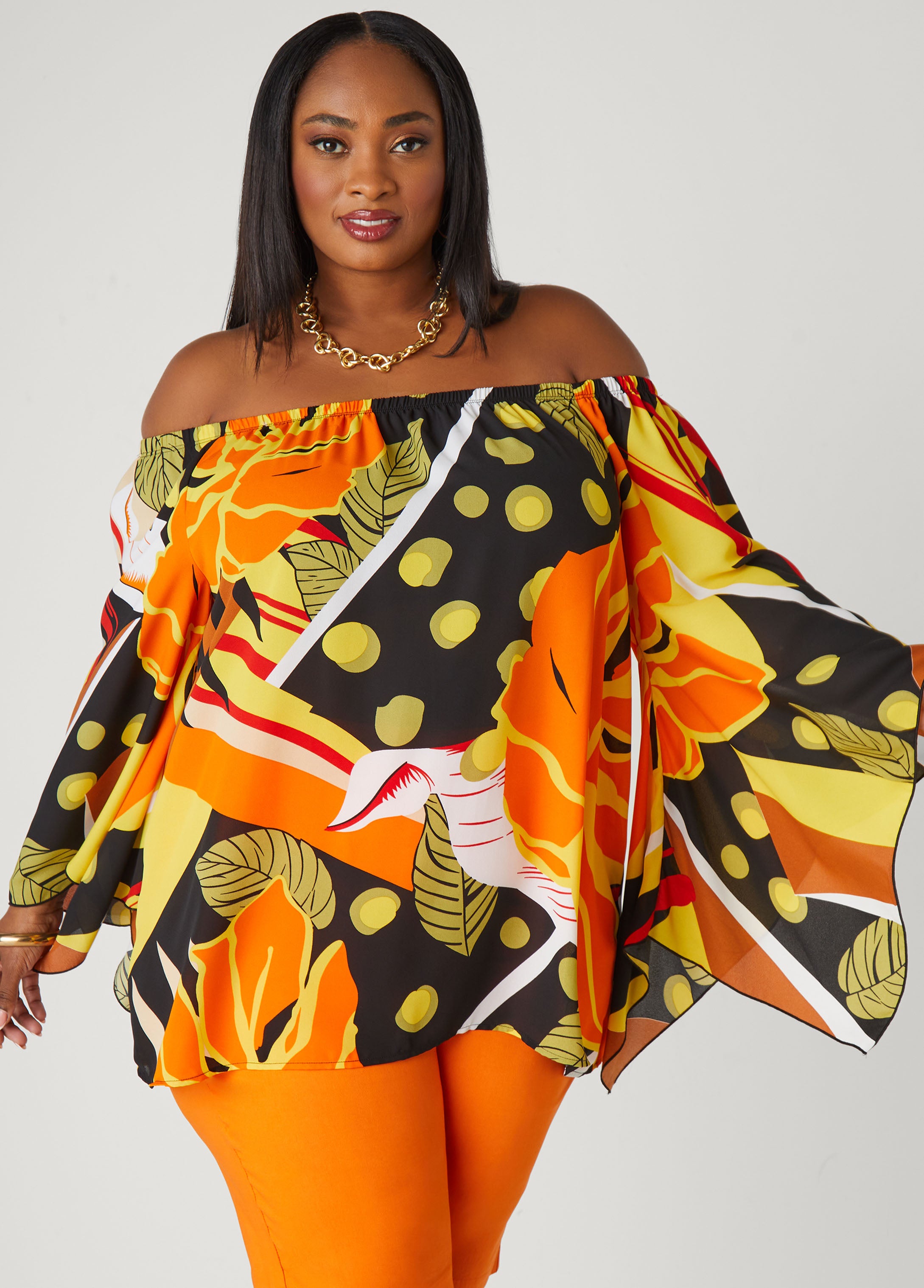 Plus Size Tropical Off The Shoulder Blouse