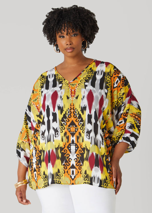 Plus Size V Neck Abstract Print Blouse