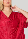 Cowl Neck Plisse Satin Blouse