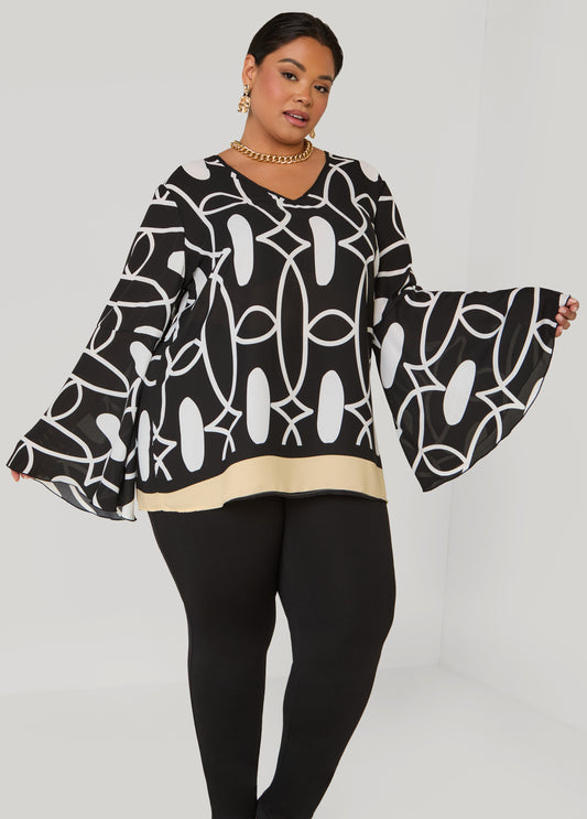 Plus Size Bell Sleeved Printed Blouse