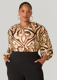 Plus Size Fleur De Lis Cowl Neck Blouse