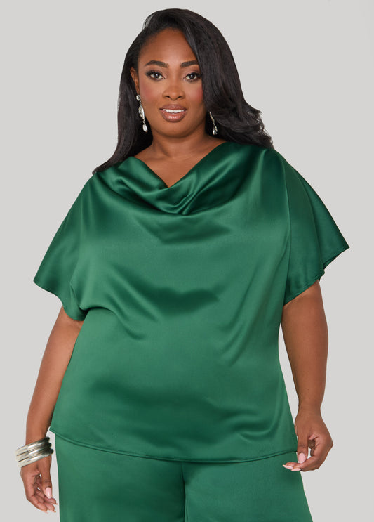 Plus Size Cowl Neck Satin Blouse