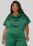 Plus Size Cowl Neck Satin Blouse