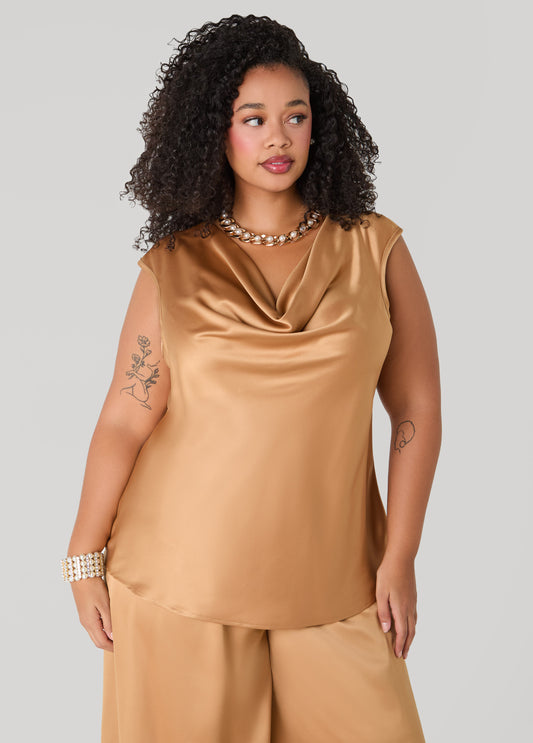 Plus Size Cowl Neck Satin Top