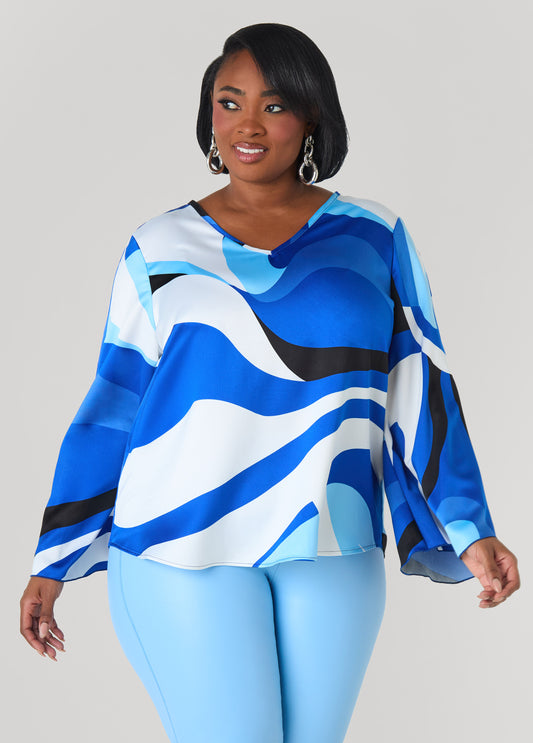 Swirl Print Satin Blouse