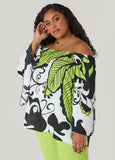 Off The Shoulder Leaf Print Tunic