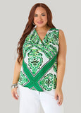 Scarf Print Cowl Neck Top