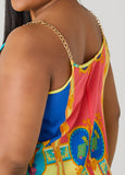 Chain Trimmed Scarf Print Top