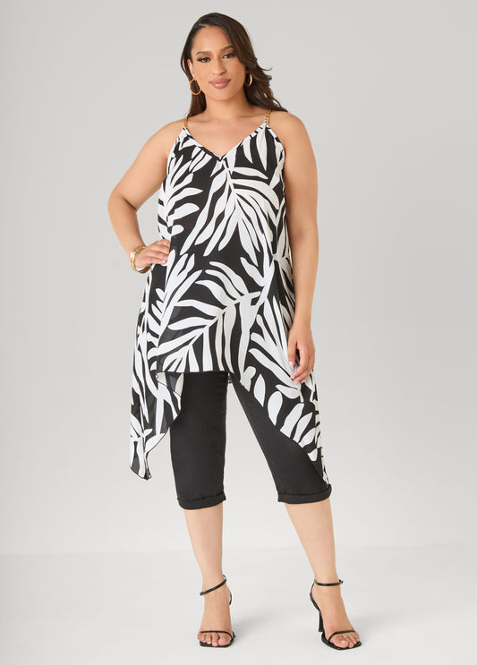 Chain Trimmed Leaf Print Top